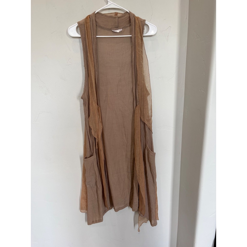 2CHIC Womens Tan Copper Gauze Longline Vest Draped Open Front OS Boho Layer